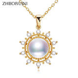 ZHBORUIN Pearl Necklace Freshwater Pearl Sun Light Pendant Choker 14k Plating