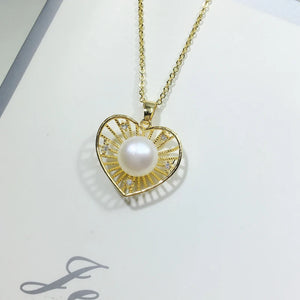 ZHBORUIN Heart Necklace Freshwater Pearl Pendant Wedding Gift