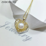 ZHBORUIN Heart Necklace Freshwater Pearl Pendant Wedding Gift