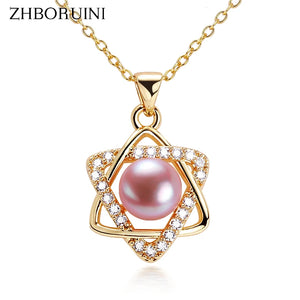 ZHBORUIN Hexagram Star Pearl Pendant 925 Silver Necklace
