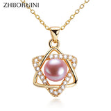 ZHBORUIN Hexagram Star Pearl Pendant 925 Silver Necklace