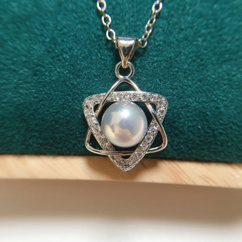 ZHBORUIN Hexagram Star Pearl Pendant 925 Silver Necklace