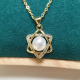 ZHBORUIN Hexagram Star Pearl Pendant 925 Silver Necklace