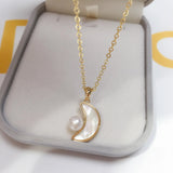 ZHBORUIN Shell Moon Pearl Pendant Necklace 18K Plating