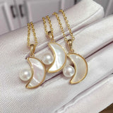 ZHBORUIN Shell Moon Pearl Pendant Necklace 18K Plating