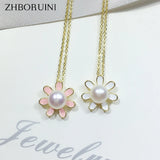 ZHBORUIN Daisy Charm Necklace Natural Pearl Flower Pendant Woman Gift