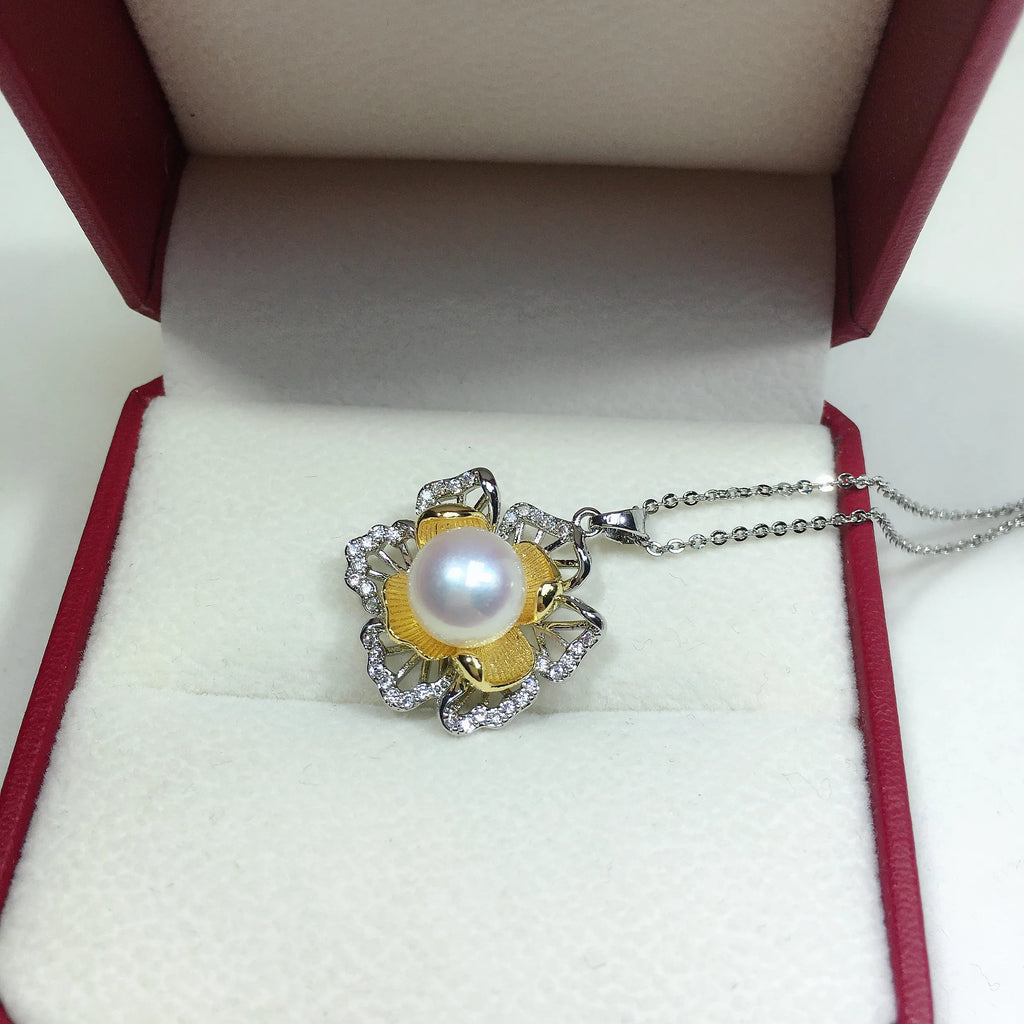 ZHBORUIN Pearl Necklace Sliver Flower Necklace Natural Pearl Pendant