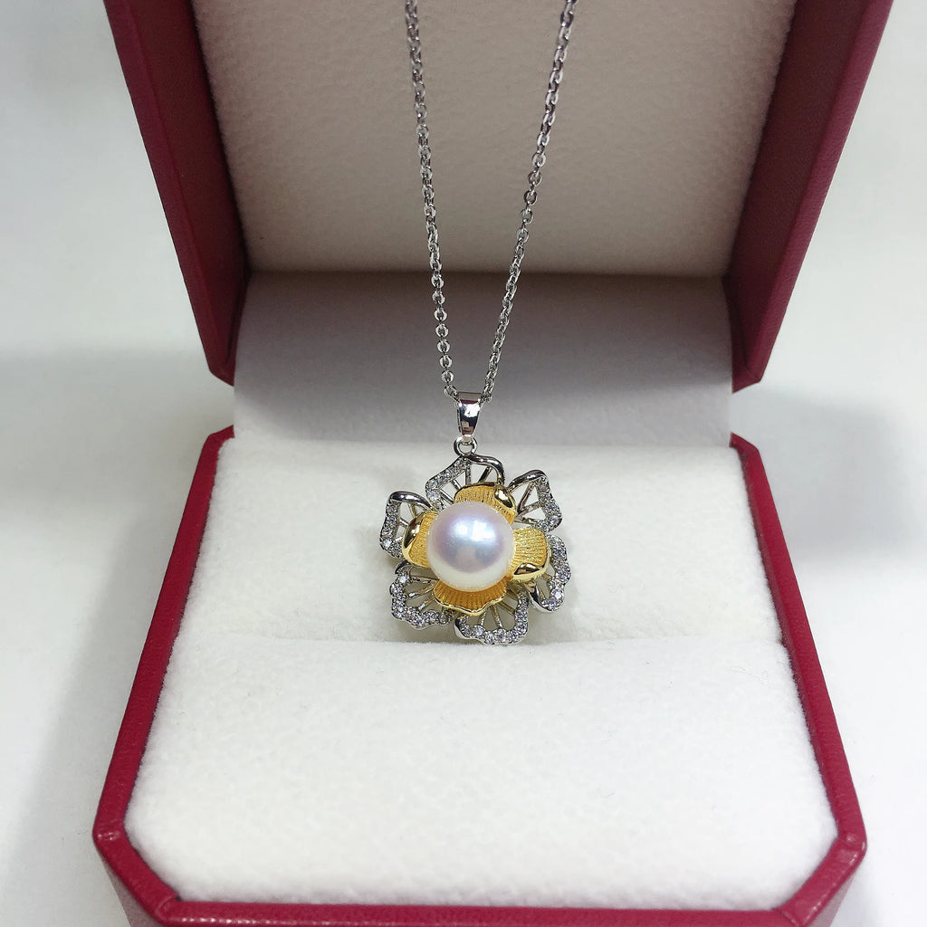 ZHBORUIN Pearl Necklace Sliver Flower Necklace Natural Pearl Pendant