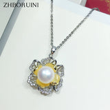 ZHBORUIN Pearl Necklace Sliver Flower Necklace Natural Pearl Pendant