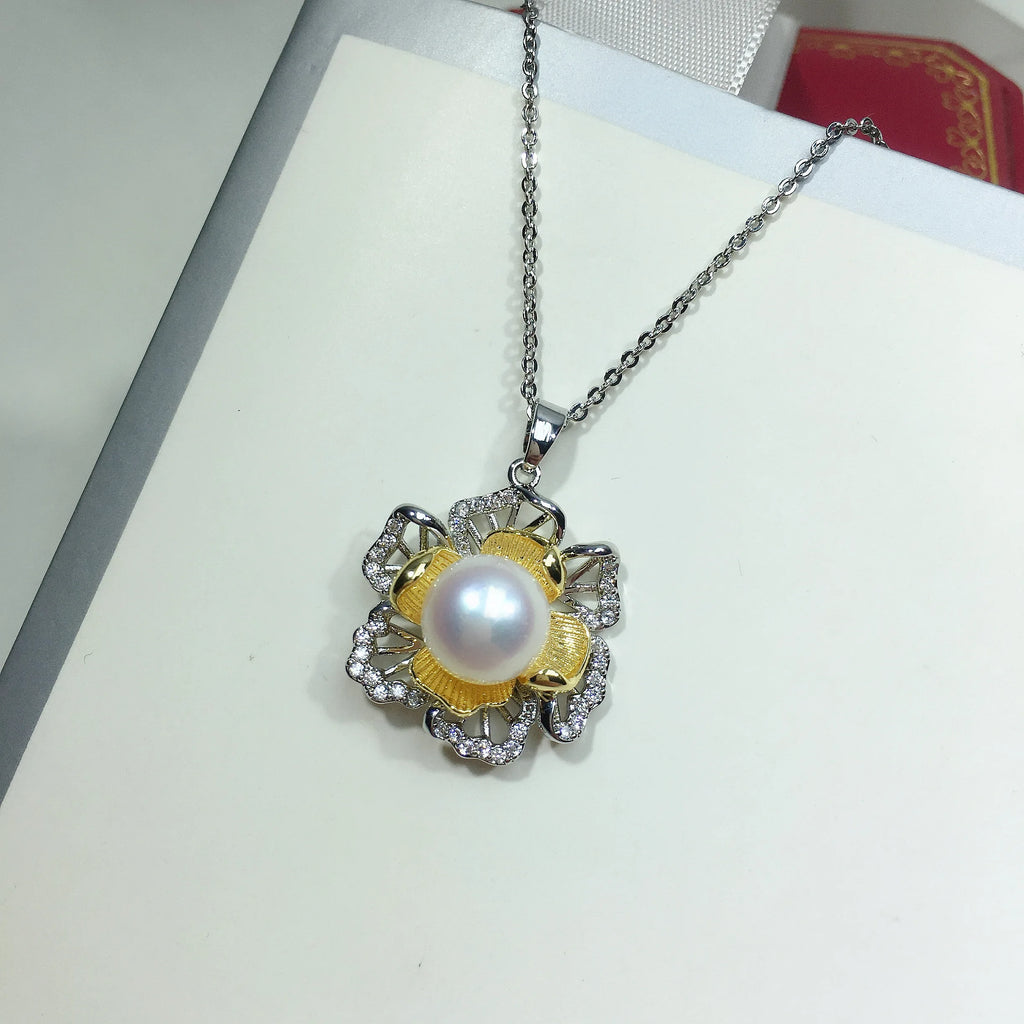 ZHBORUIN Pearl Necklace Sliver Flower Necklace Natural Pearl Pendant