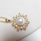 ZHBORUIN Freshwater Pearl Necklace 14K Plated Zircon Flower Chain
