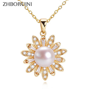 ZHBORUIN Freshwater Pearl Necklace 14K Plated Zircon Flower Chain