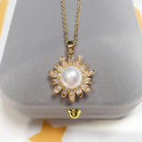 ZHBORUIN Freshwater Pearl Necklace 14K Plated Zircon Flower Chain