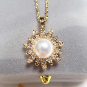 ZHBORUIN Freshwater Pearl Necklace 14K Plated Zircon Flower Chain