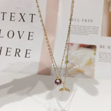 ZHBORUIN Double-deck Fish Tail Purple Freshwater Pearl Necklace