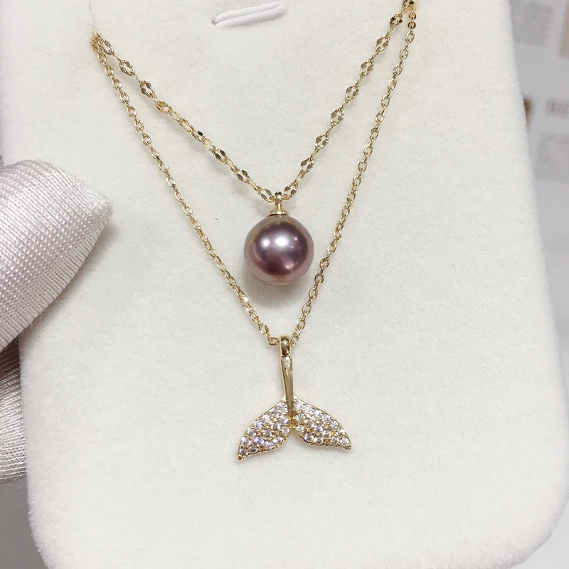 ZHBORUIN Double-deck Fish Tail Purple Freshwater Pearl Necklace