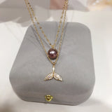 ZHBORUIN Double-deck Fish Tail Purple Freshwater Pearl Necklace