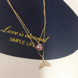 ZHBORUIN Double-deck Fish Tail Purple Freshwater Pearl Necklace