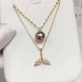 ZHBORUIN Double-deck Fish Tail Purple Freshwater Pearl Necklace