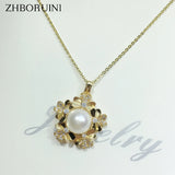 ZHBORUIN Flower Pearl Necklace Natural Freshwater Pearl Pendant Chain Gift