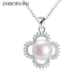 ZHBORUIN Zircon Clover Pearl Pendant Necklace for Women