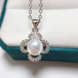 ZHBORUIN Zircon Clover Pearl Pendant Necklace for Women