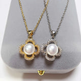 ZHBORUIN Zircon Clover Pearl Pendant Necklace for Women