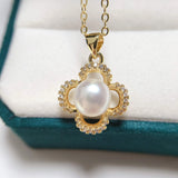 ZHBORUIN Zircon Clover Pearl Pendant Necklace for Women