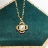 ZHBORUIN Zircon Clover Pearl Pendant Necklace for Women
