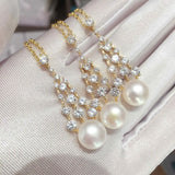Zircon Tassel Pearl Pendant Necklace 18K Plating Jewelry for Women
