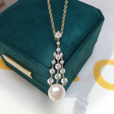 Zircon Tassel Pearl Pendant Necklace 18K Plating Jewelry for Women