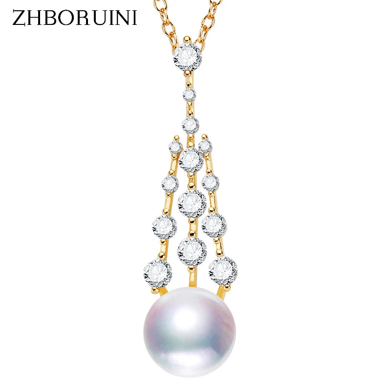 Zircon Tassel Pearl Pendant Necklace 18K Plating Jewelry for Women