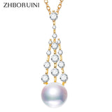 Zircon Tassel Pearl Pendant Necklace 18K Plating Jewelry for Women