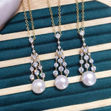 Zircon Tassel Pearl Pendant Necklace 18K Plating Jewelry for Women