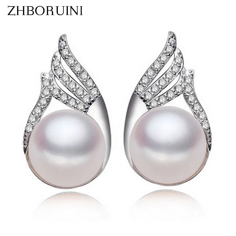 Freshwater Pearl Feather Earrings 925 Silver Princess Style Jewelry