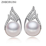 Freshwater Pearl Feather Earrings 925 Silver Princess Style Jewelry