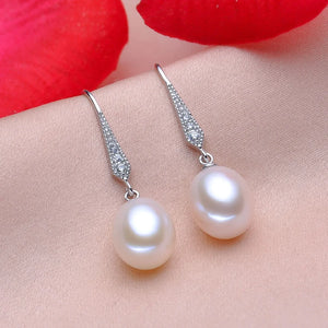 Freshwater Pearl Drop Earrings 925 Silver Women Gift