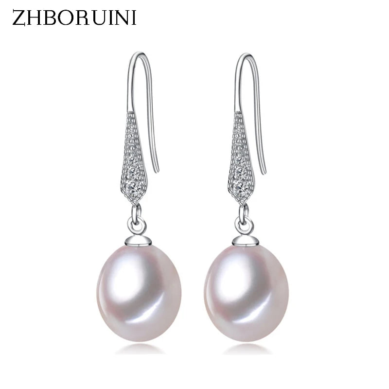 Freshwater Pearl Drop Earrings 925 Silver Women Gift