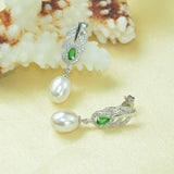 Feather Water Drop Pearl Earrings 925 Silver Jewelry