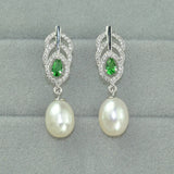 Feather Water Drop Pearl Earrings 925 Silver Jewelry