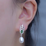 Feather Water Drop Pearl Earrings 925 Silver Jewelry