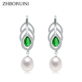 Feather Water Drop Pearl Earrings 925 Silver Jewelry