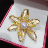 Natural Freshwater Pearl Brooch Zircon Matte Light Jewelry Women Gift