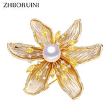 Natural Freshwater Pearl Brooch Zircon Matte Light Jewelry Women Gift