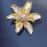 Natural Freshwater Pearl Brooch Zircon Matte Light Jewelry Women Gift