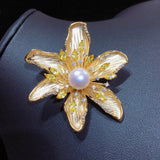 Natural Freshwater Pearl Brooch Zircon Matte Light Jewelry Women Gift