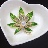 Natural Freshwater Pearl Brooch Enamel Leaves Pearl Jewelry