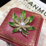 Natural Freshwater Pearl Brooch Enamel Leaves Pearl Jewelry