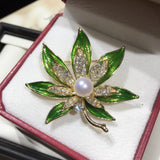 Natural Freshwater Pearl Brooch Enamel Leaves Pearl Jewelry