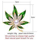 Natural Freshwater Pearl Brooch Enamel Leaves Pearl Jewelry